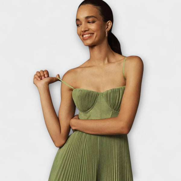 Marilyn - Faltenkjol Midi Klänning i Tyll med Bustier-design