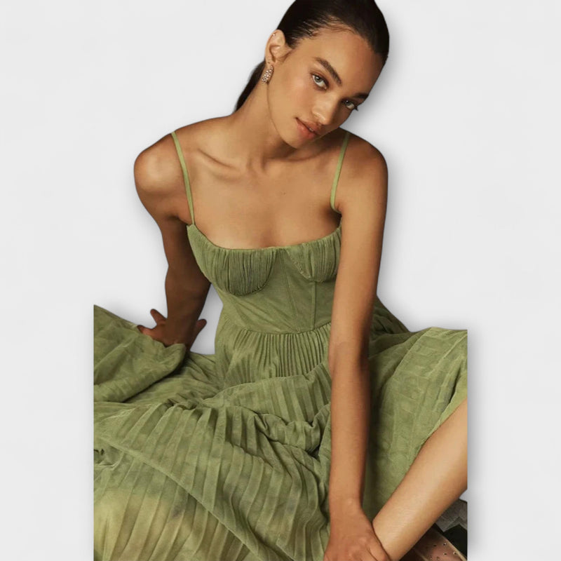 Marilyn - Faltenkjol Midi Klänning i Tyll med Bustier-design