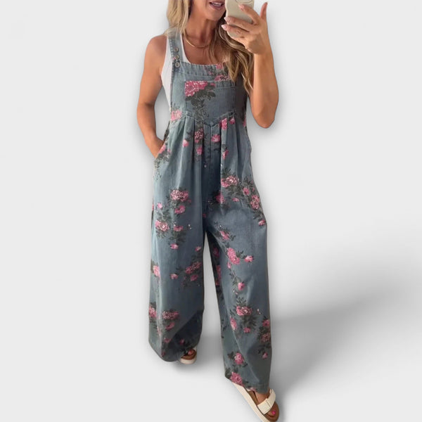 Bethany - Blommönster Vid Denim Hängselbyxor