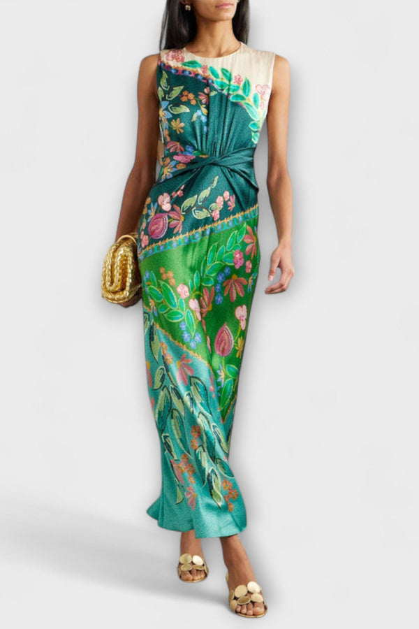 Aisling - Elegant Tvistat Draperat Blommigt Maxiklänning
