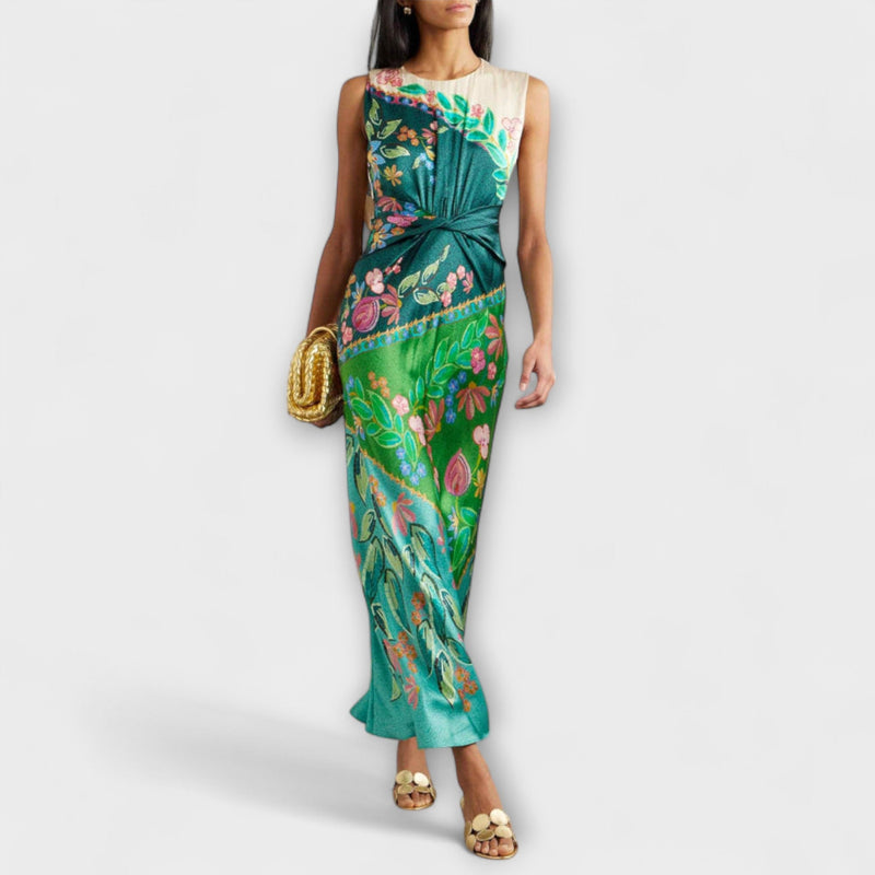 Aisling - Elegant Tvistat Draperat Blommigt Maxiklänning
