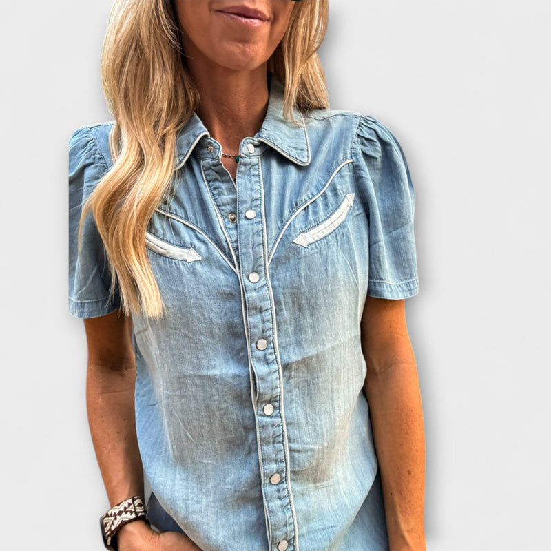 Höst - Blaue Booker Western Skjorta med Knappslå