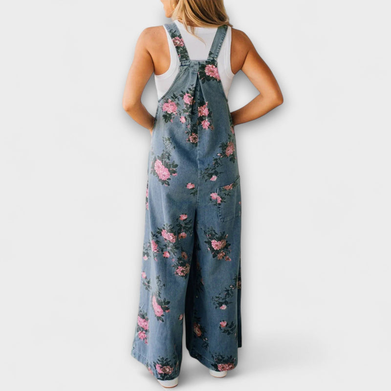 Bethany - Blommönster Vid Denim Hängselbyxor