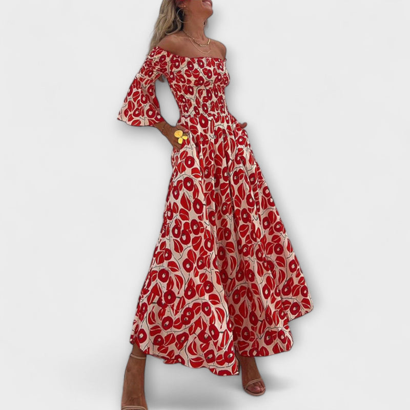 Sienna - Semesteranpassad off-shoulder maxiklänning
