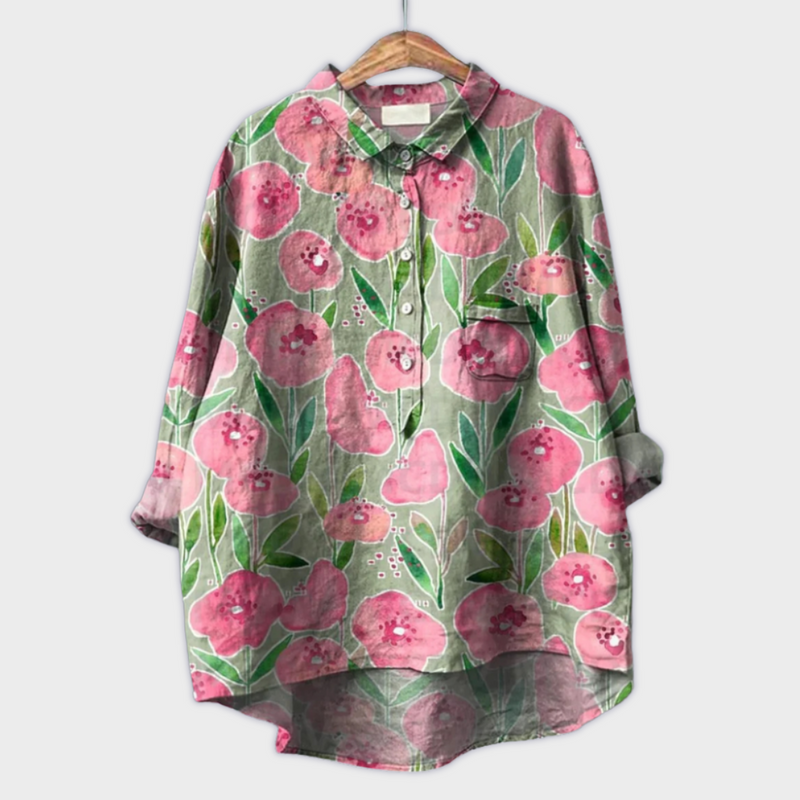 Magdalena - Handgjord damblus med blommönster