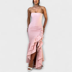 Zuri - Off-Shoulder Slim Fit Maxiklänning med asymmetrisk fåll