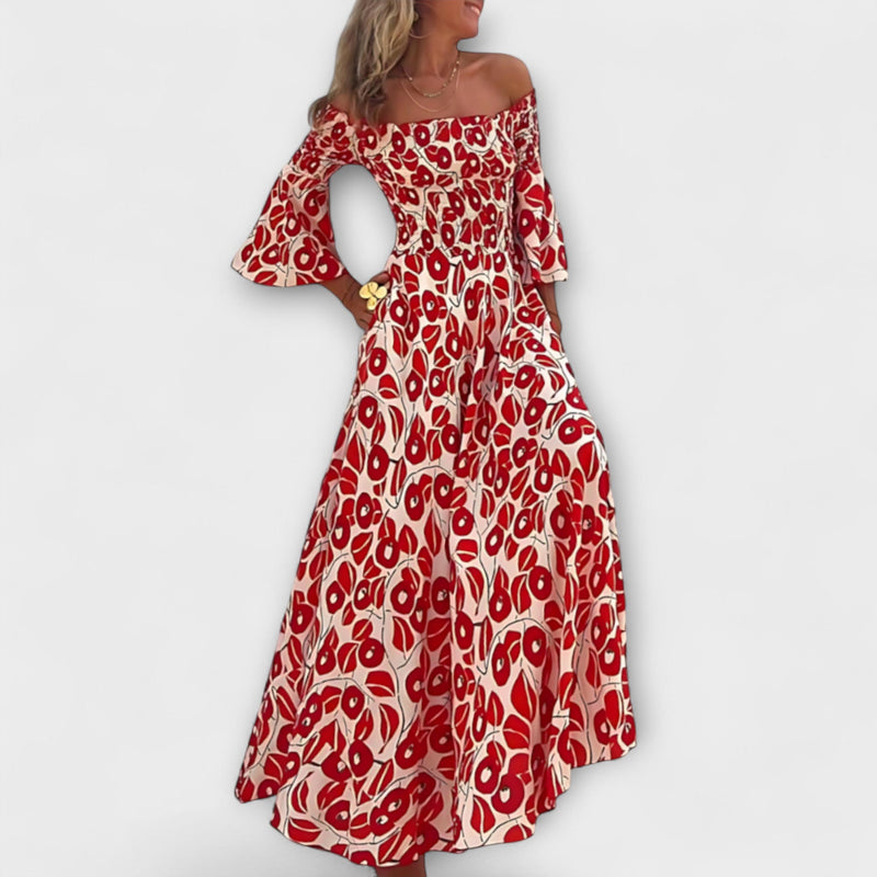 Bella - Off-Shoulder Klänning med Havblommor