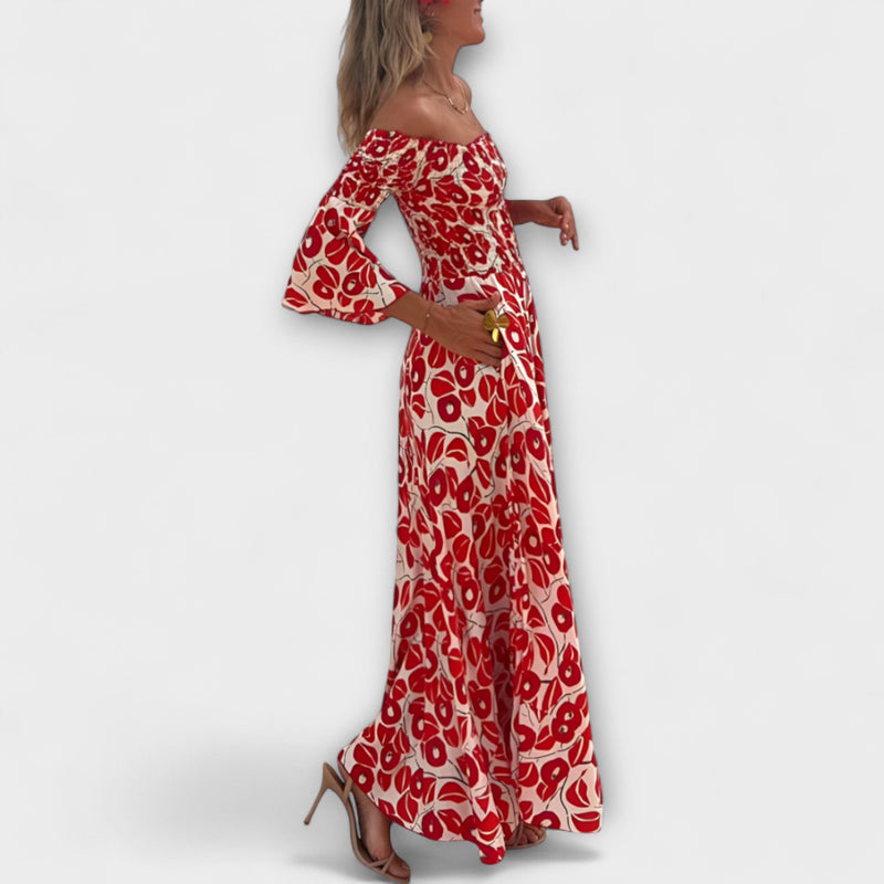 Bella - Off-Shoulder Klänning med Havblommor