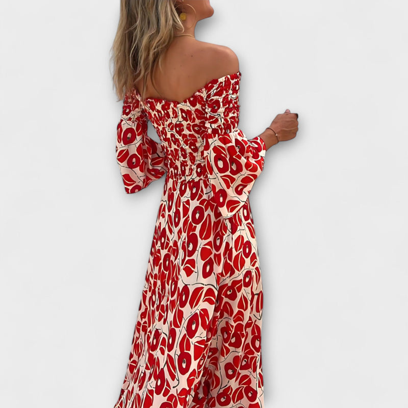Bella - Off-Shoulder Klänning med Havblommor