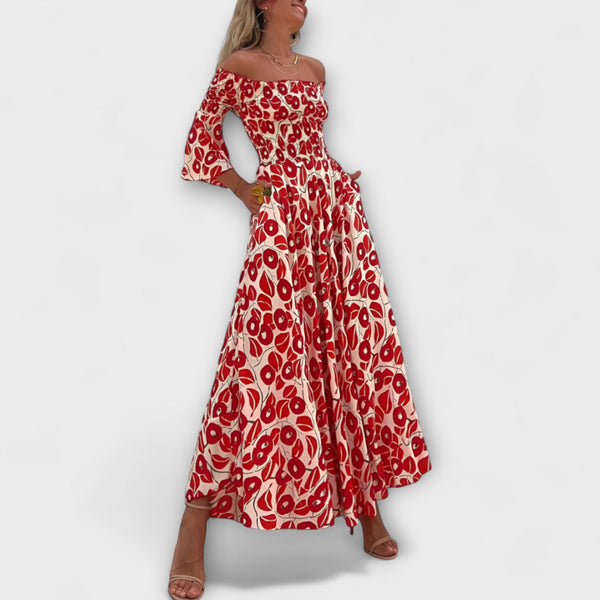 Bella - Off-Shoulder Klänning med Havblommor