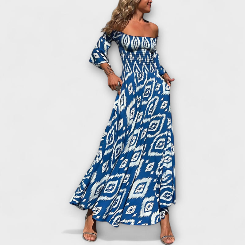 Bella - Off-Shoulder Klänning med Havblommor
