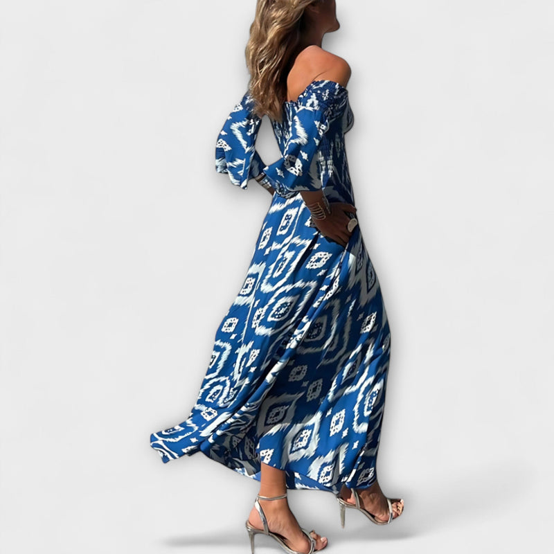 Bella - Off-Shoulder Klänning med Havblommor