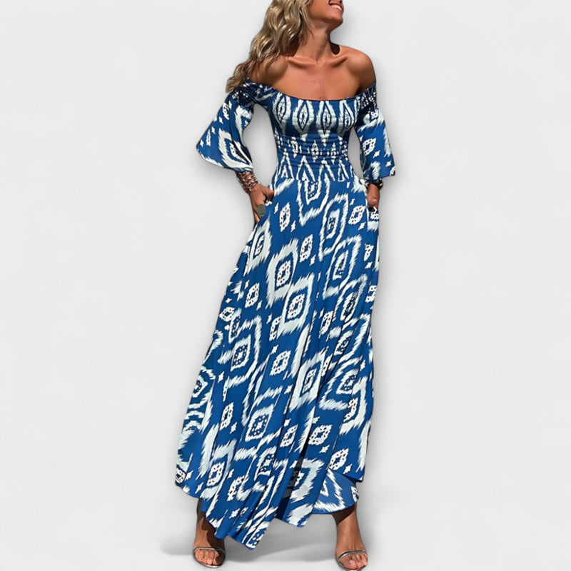 Bella - Off-Shoulder Klänning med Havblommor