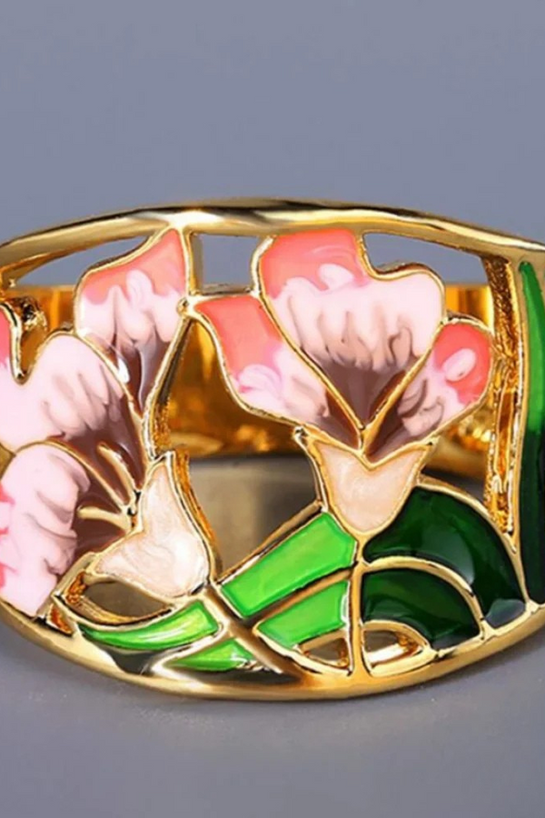 Retro Guld Emalj Blomring