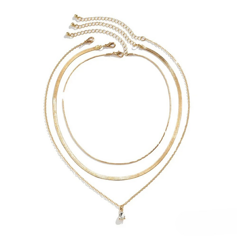 Skikt-halsband med guldfärgad zirkonia-hänge