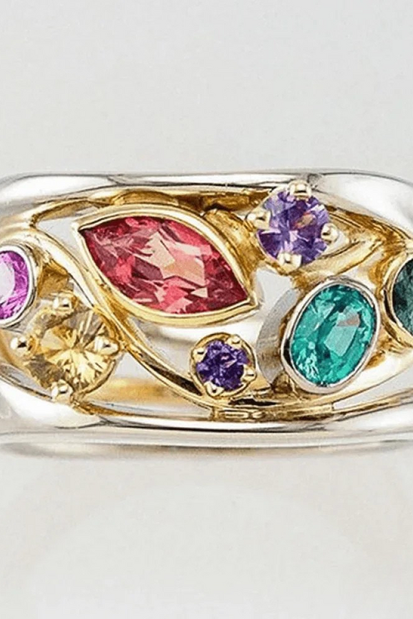 Vintage Ring med Guld- och Silverfärgade Zirkonia