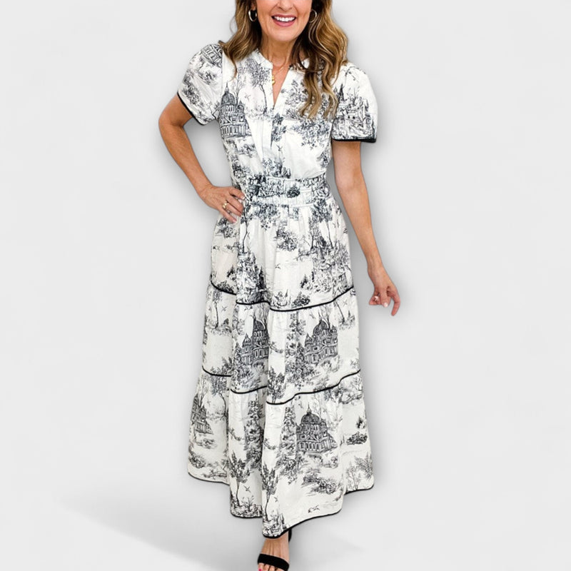 Eliza - Tidlös Toile Maxi-klänning