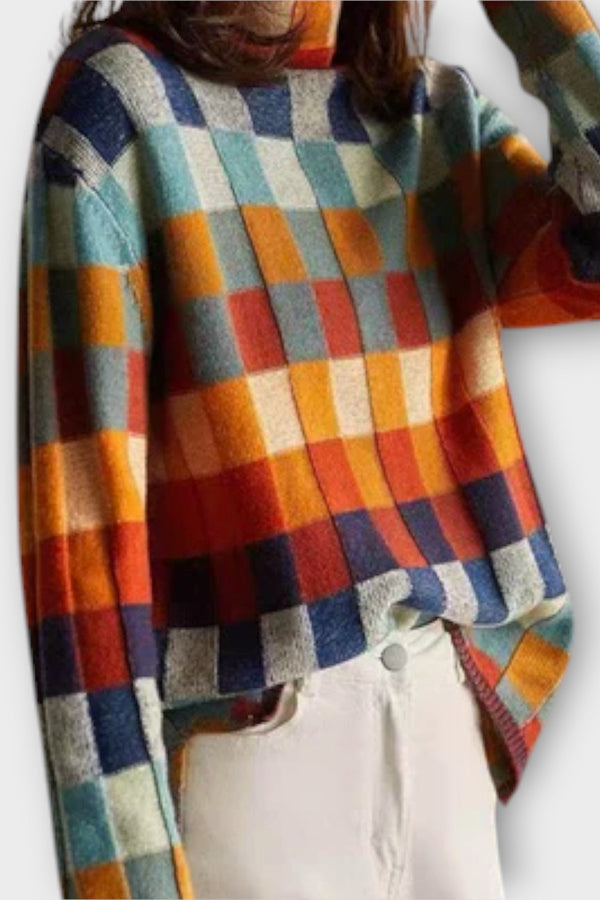 Erika - Patchwork Rullekrage Tröja