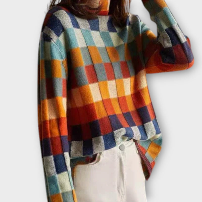 Erika - Patchwork Rullekrage Tröja