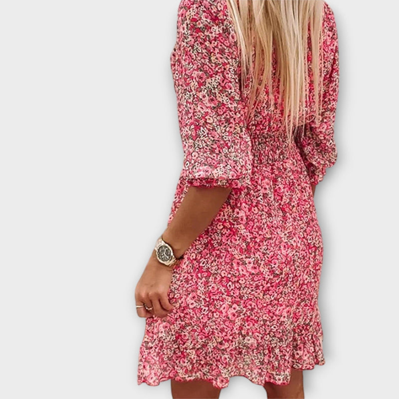 Blommigt puffärmad klänning för damer