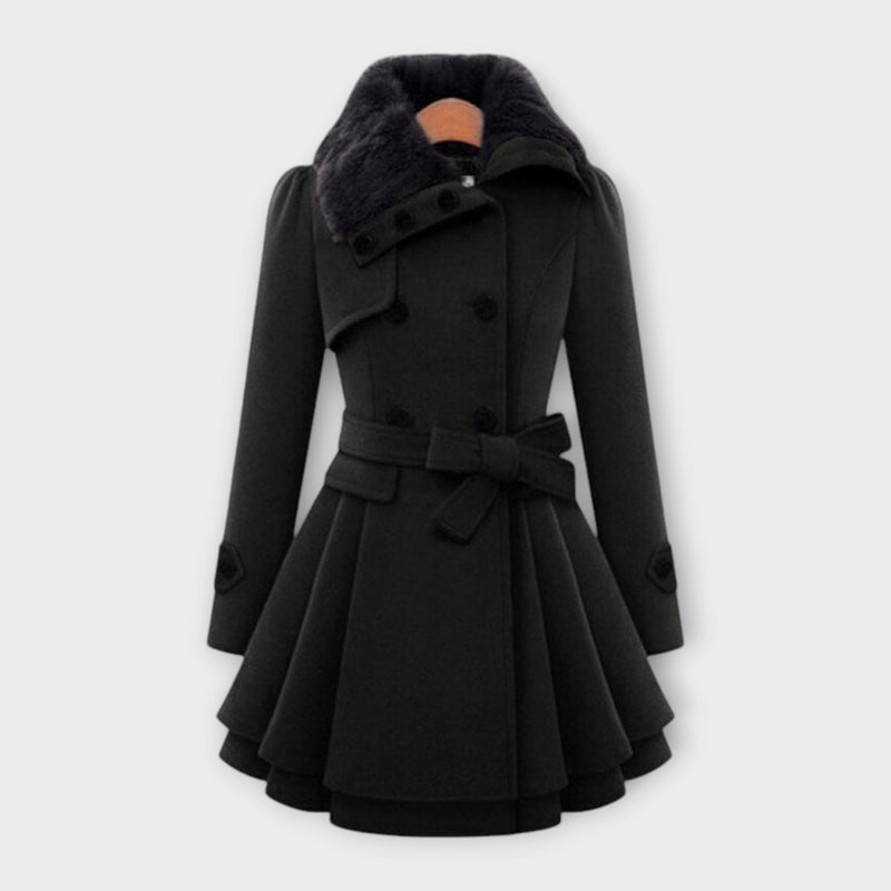Emma - Elegant kappa med konstpälskrage