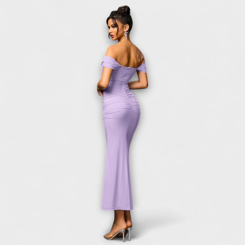 Ione - Off-Shoulder Raffung Bodycon Klänning
