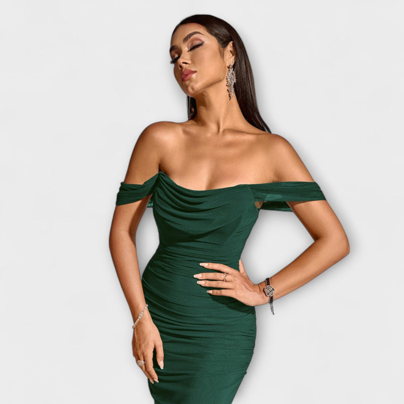 Ione - Off-Shoulder Raffung Bodycon Klänning