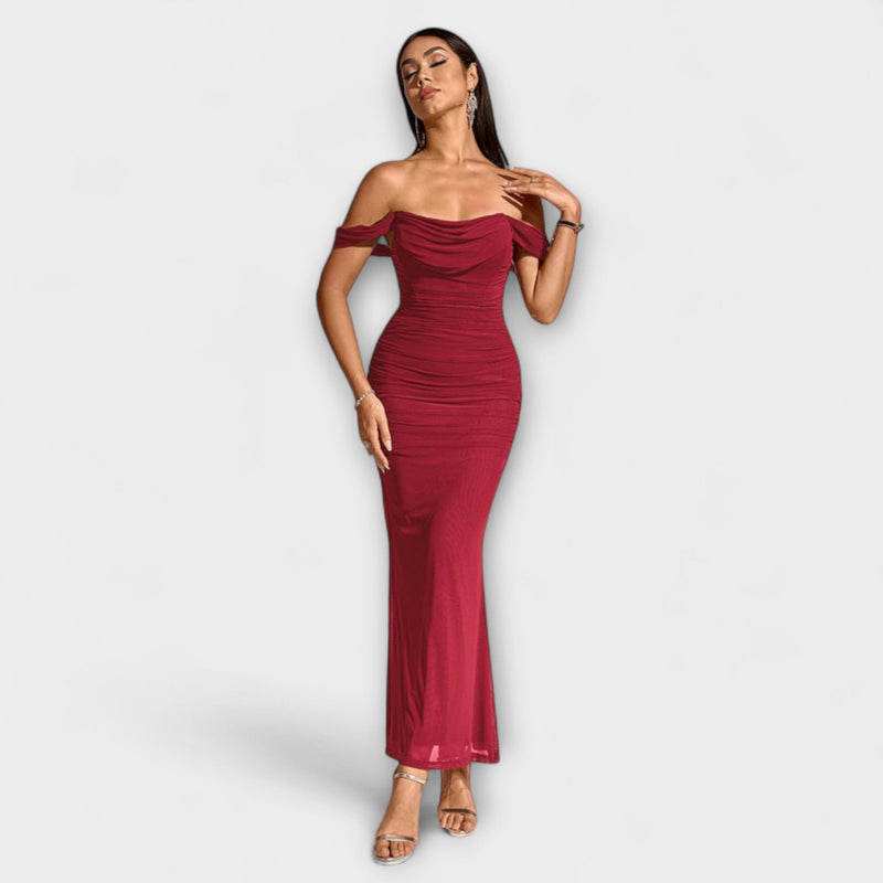 Ione - Off-Shoulder Raffung Bodycon Klänning