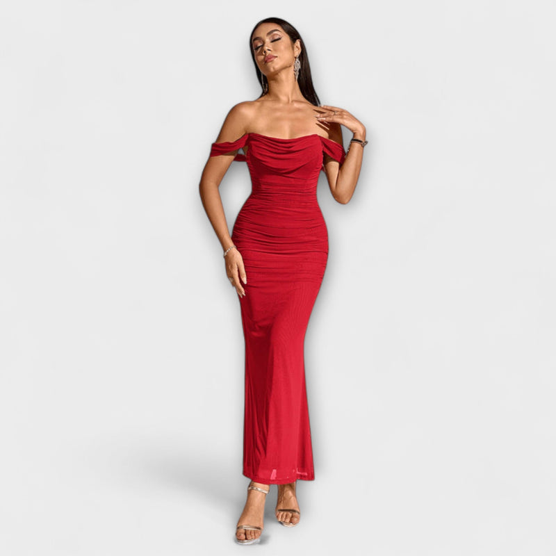 Ione - Off-Shoulder Raffung Bodycon Klänning