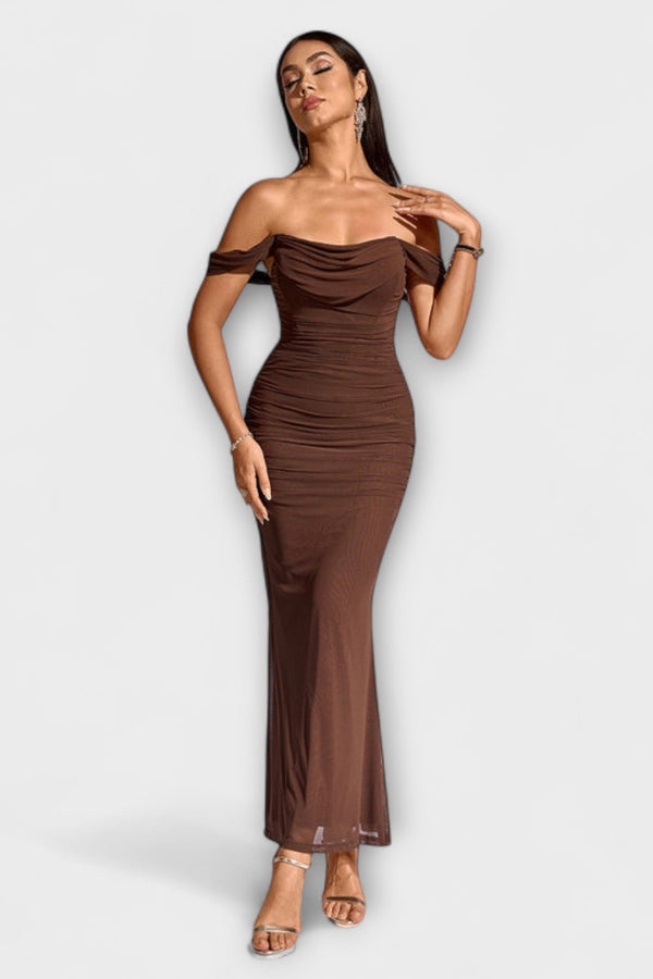 Ione - Off-Shoulder Raffung Bodycon Klänning