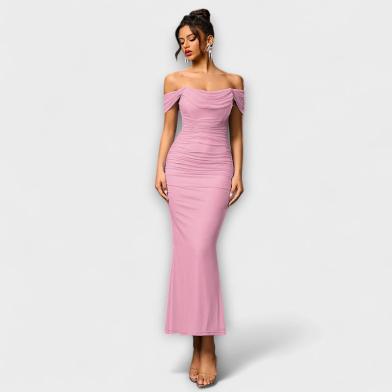 Ione - Off-Shoulder Raffung Bodycon Klänning