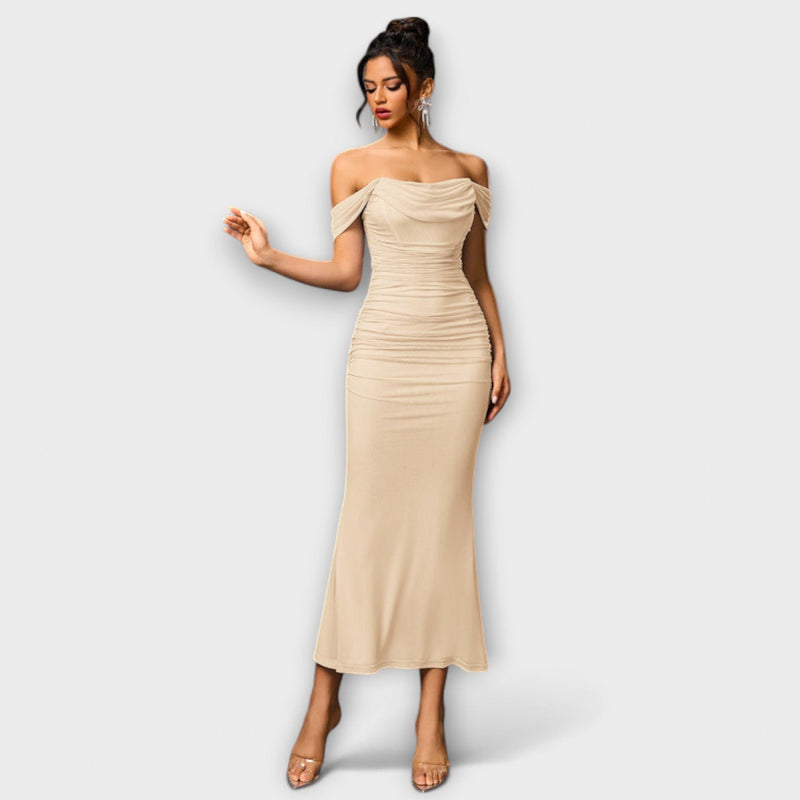 Ione - Off-Shoulder Raffung Bodycon Klänning