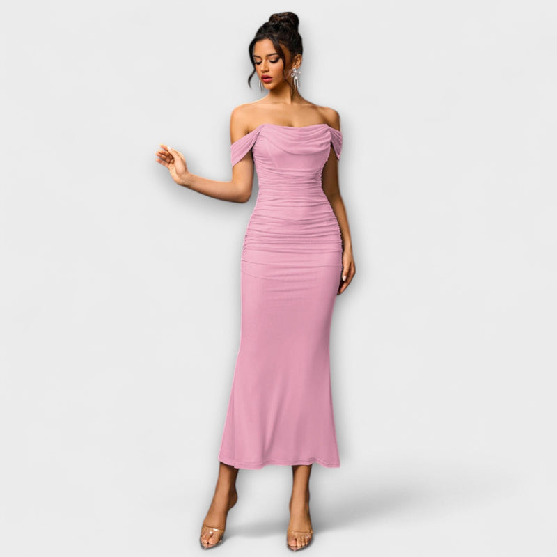 Ione - Off-Shoulder Raffung Bodycon Klänning