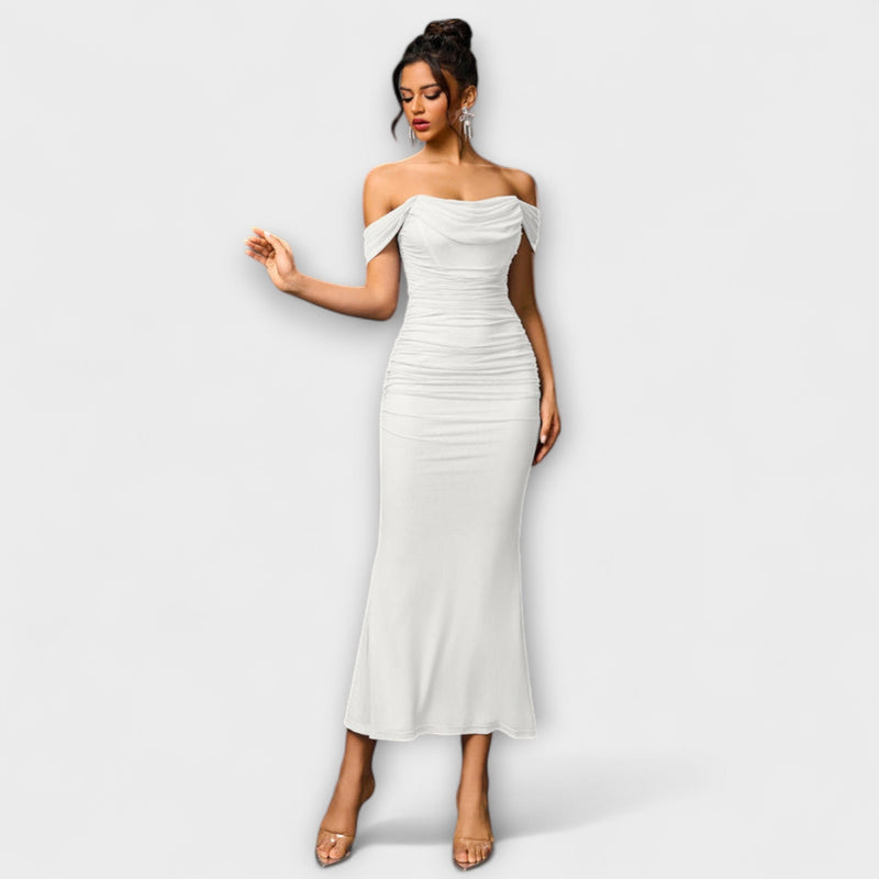 Ione - Off-Shoulder Raffung Bodycon Klänning
