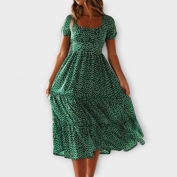 Vintage Blommönster Puffärmad Maxiklänning