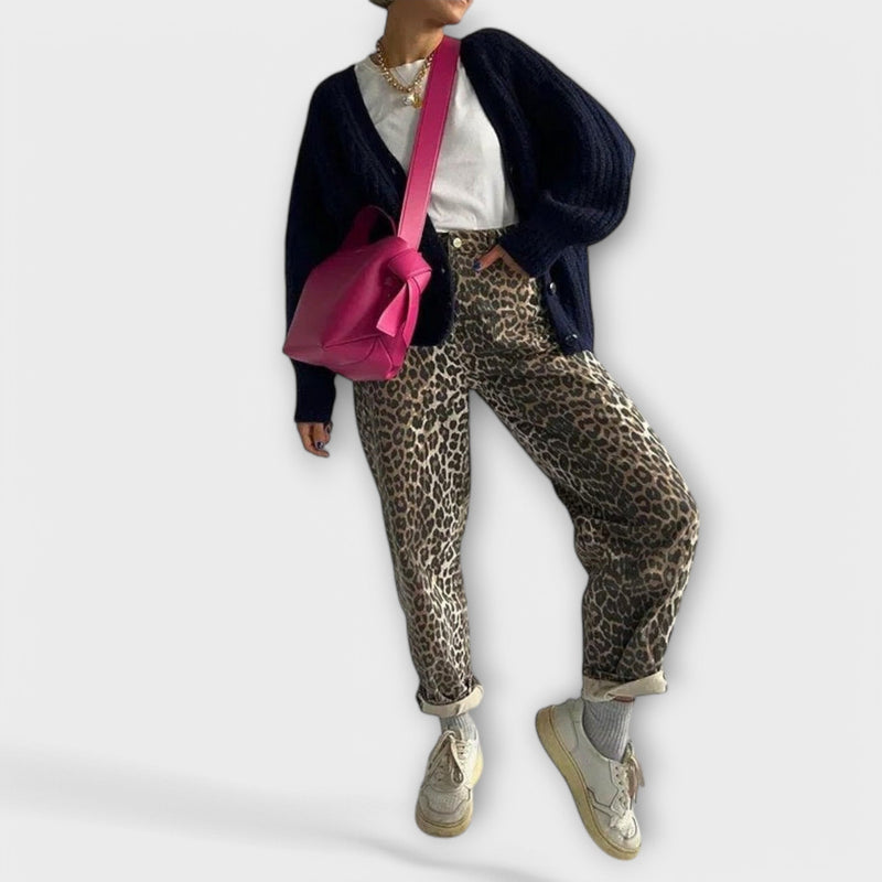 Chandra - Vintagejeans med leopardmönster