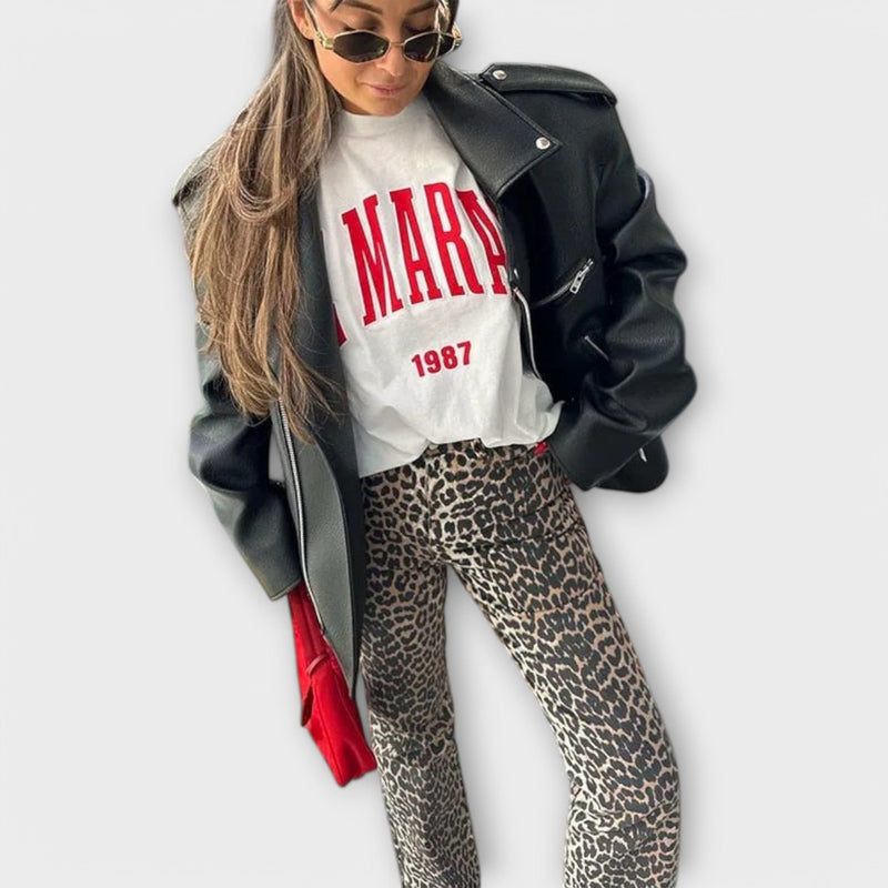 Chandra - Vintagejeans med leopardmönster