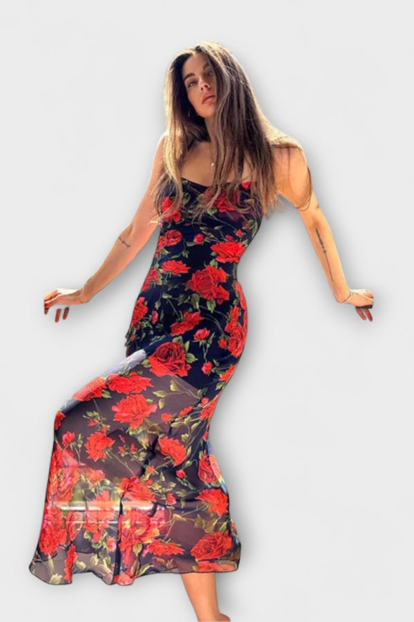 Blommönster Spaghetti-axelband Bodycon Klänning