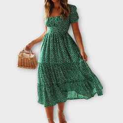 Vintage Blommönster Puffärmad Maxiklänning