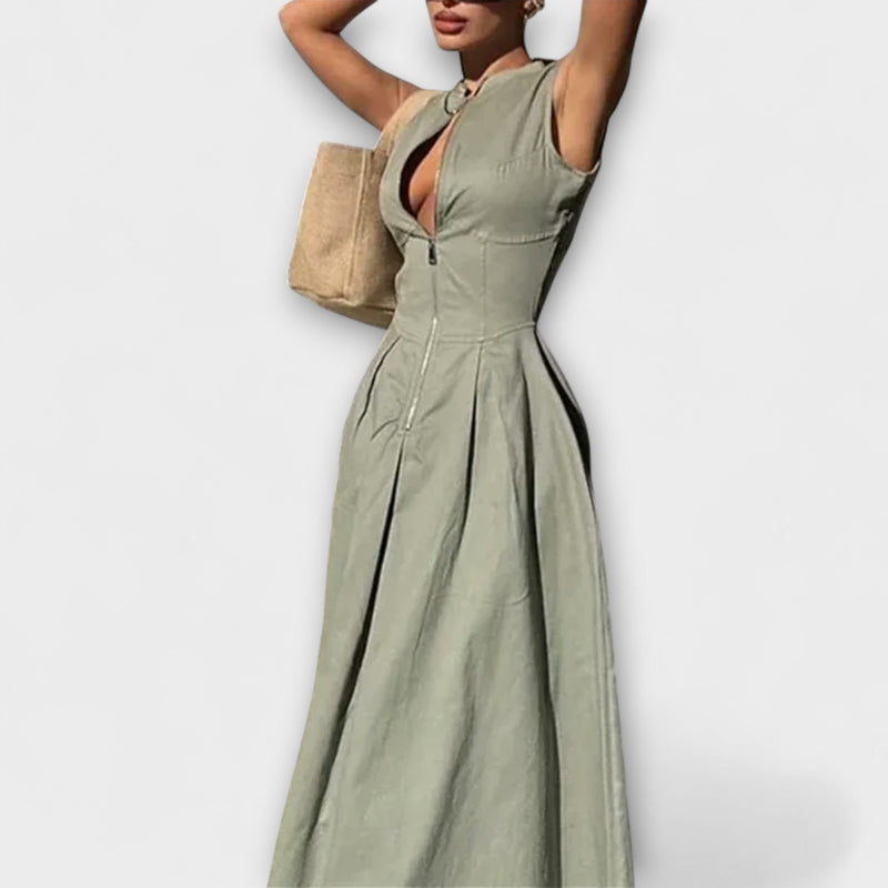 Ärmellös Plisserad Bodycon Midi Klänning