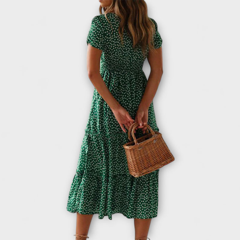 Vintage Blommönster Puffärmad Maxiklänning