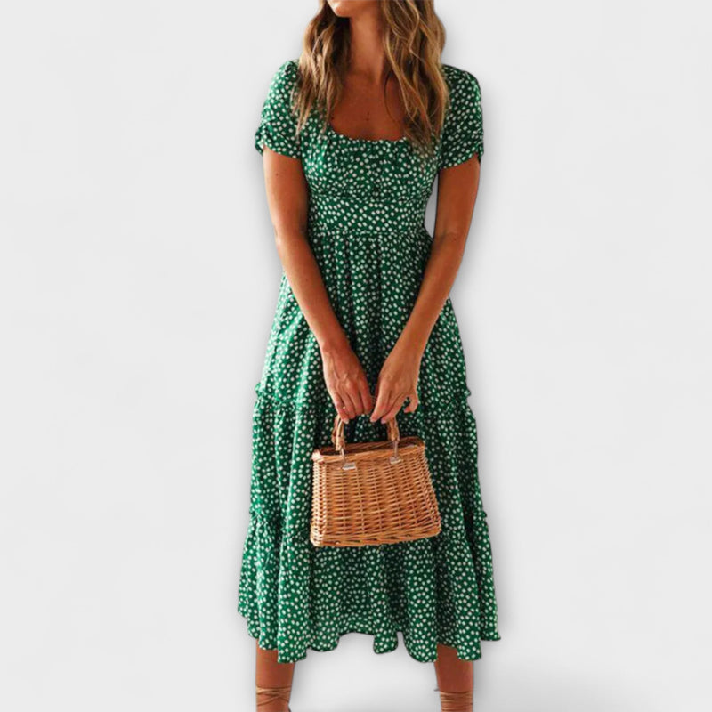 Vintage Blommönster Puffärmad Maxiklänning