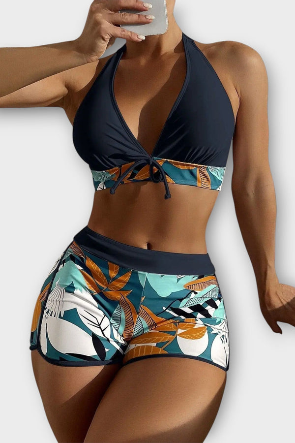 Högmidjad hållare-bikini-set