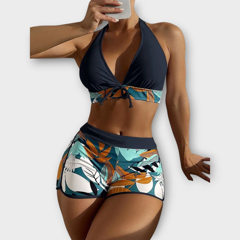 Högmidjad hållare-bikini-set