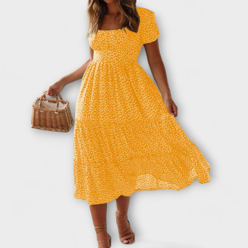 Vintage Blommönster Puffärmad Maxiklänning