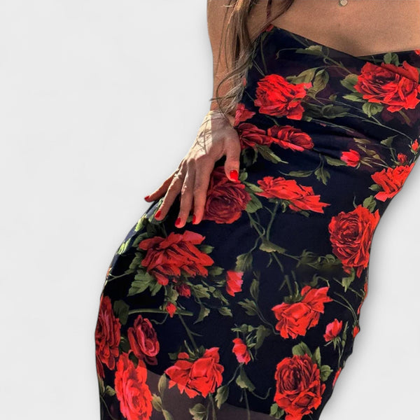 Blommönster Spaghetti-axelband Bodycon Klänning