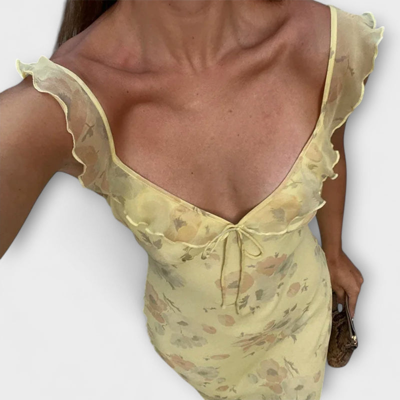 Kryptografisk Floralprint Plunge Maxi Klänning