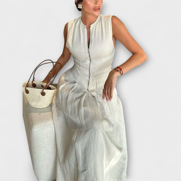Ärmellös Plisserad Bodycon Midi Klänning