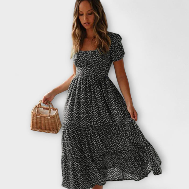 Vintage Blommönster Puffärmad Maxiklänning