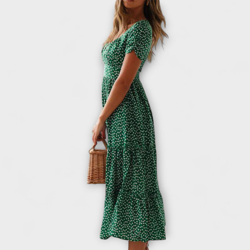 Vintage Blommönster Puffärmad Maxiklänning